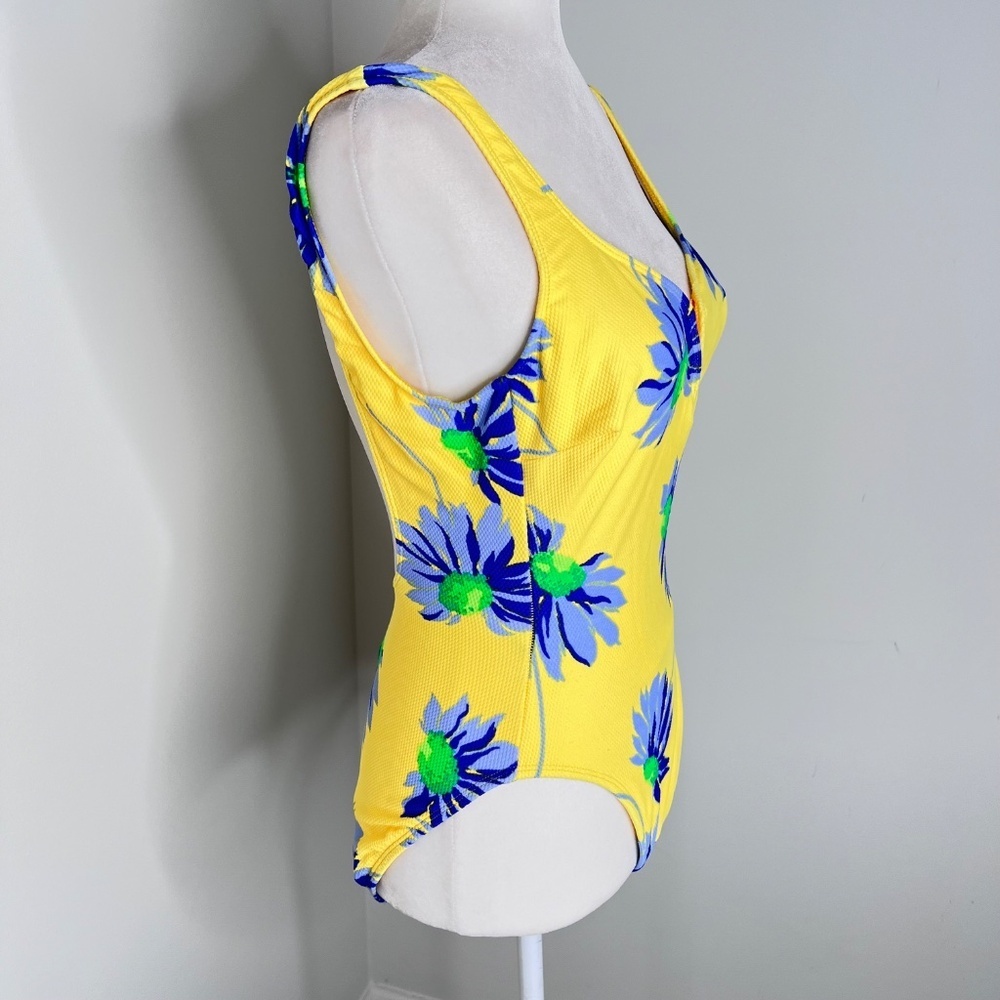 La Blanca Yellow Floral One-Piece Swimsuit w/Blue & Green Flowers - Picture 4 of 11